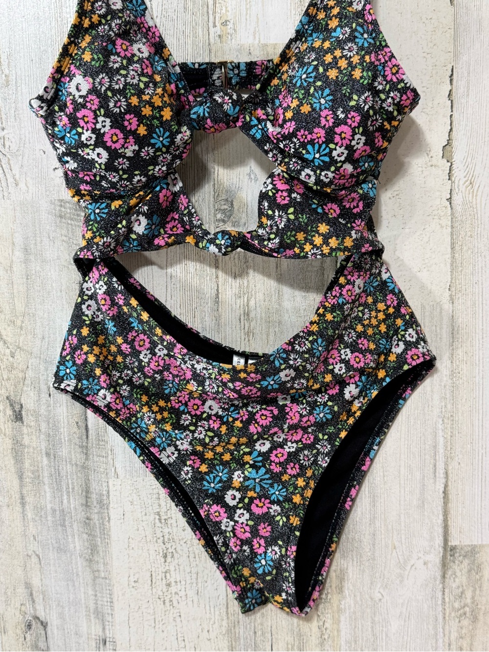Celebrity Pink Glittering Floral Cutout One-Piece Swimsuit Bows - Picture 7 of 16
